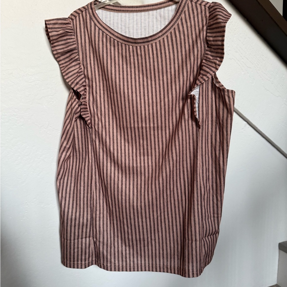 Amaryllis Striped Sleeveless Top with Ruffle Details